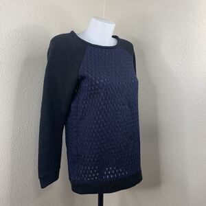 Tibi Wool Blend Long Sleeve Sweater See Through Blue Black Sz S Women’s
